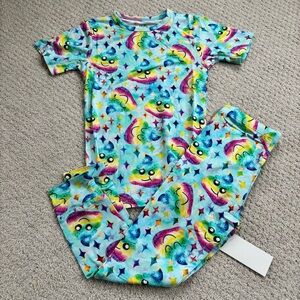 Birdie Bean Kids Rainbow poop Emoji Pajama Set - Blue bamboo